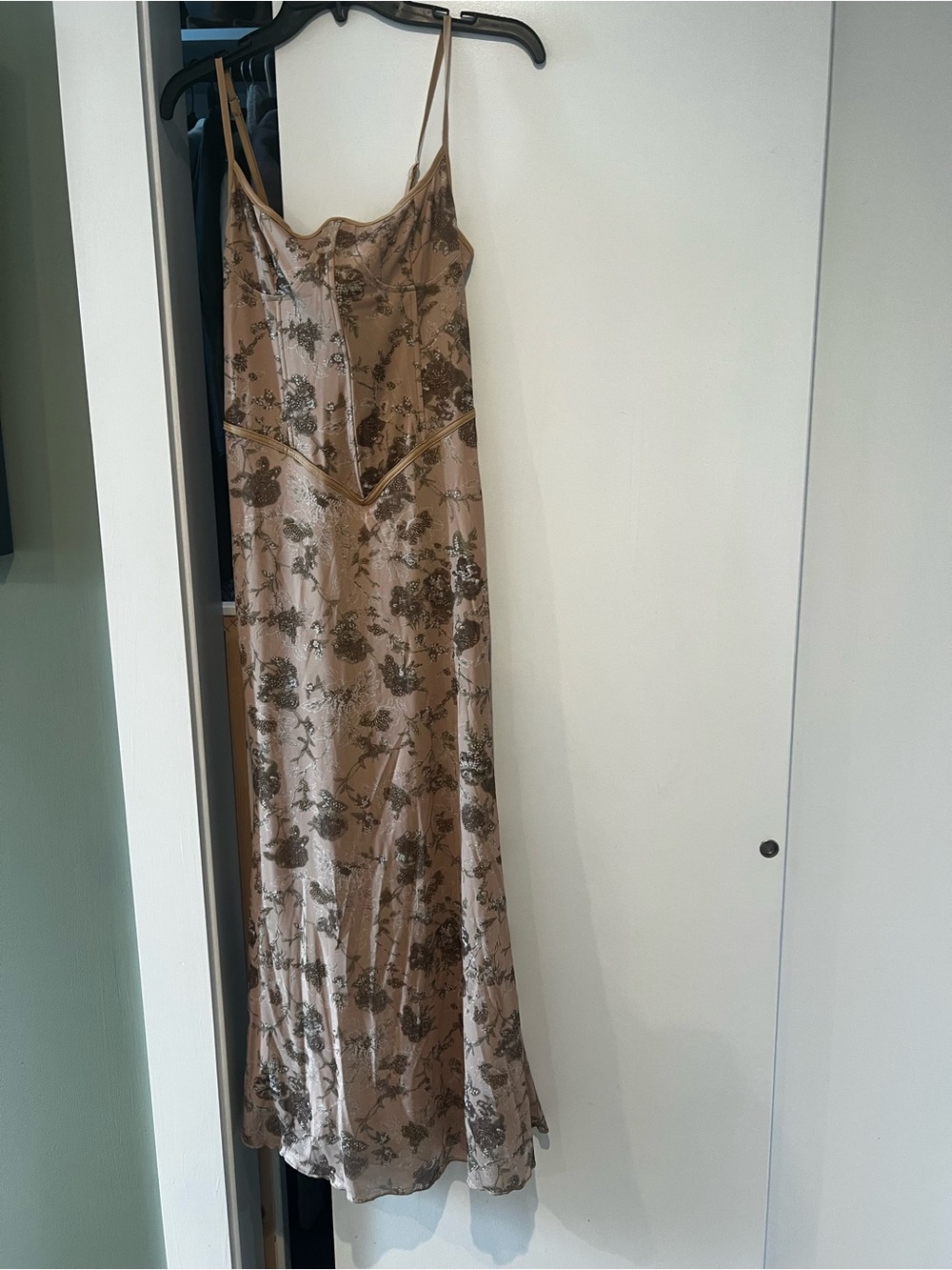 Floral corset style dress in Taupe and Brown